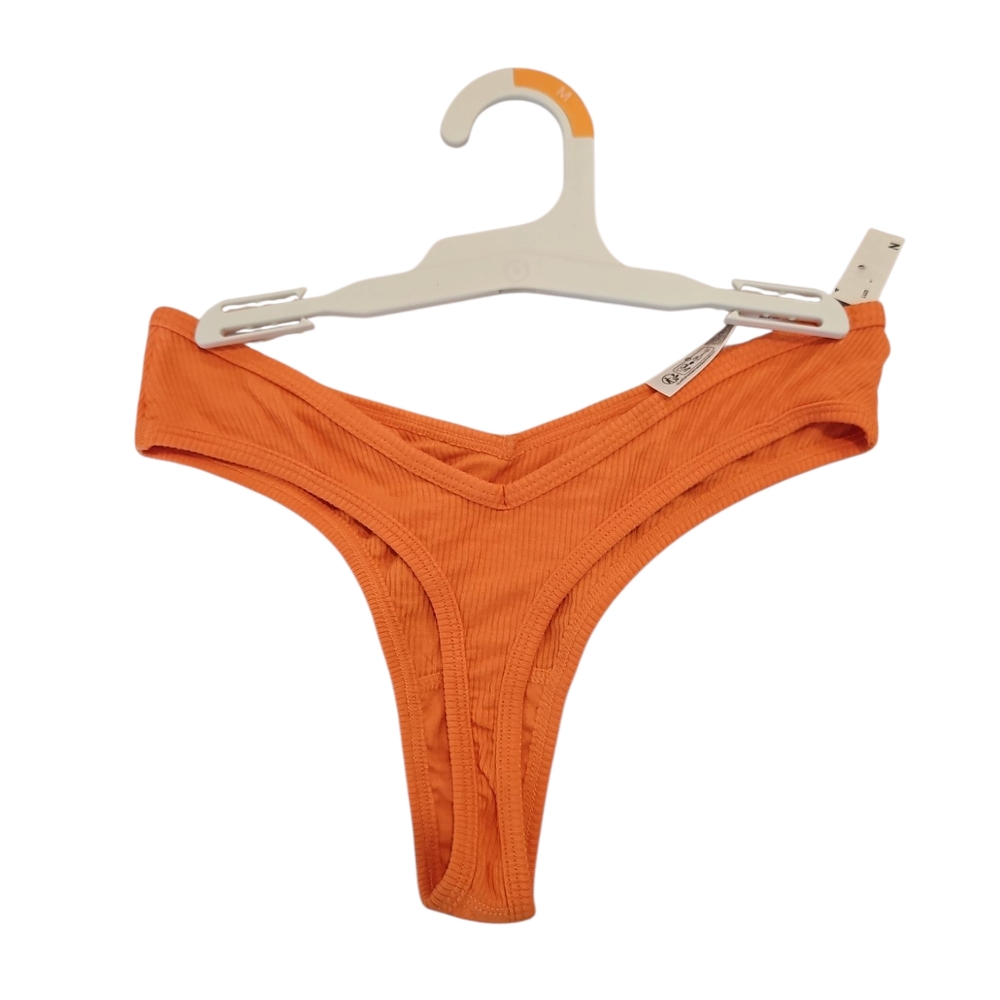 Out From Under UOWoman OrangeRibbed V-Cut Mid-Rise Thick-Ribbed Thong Panties SP